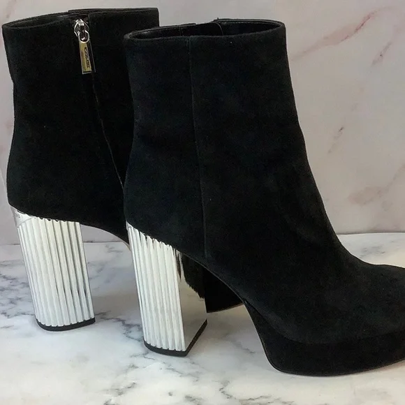 Michael Kors Suede Platform Boot Inner Zipper Black/Silver Size 7 - Picture 1 of 5